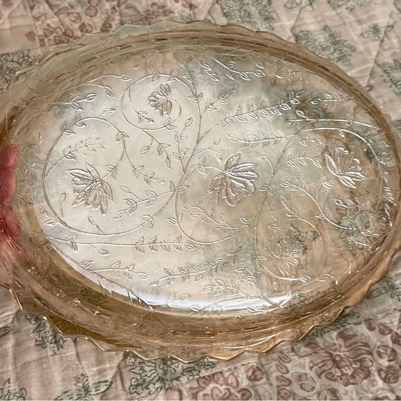 Vintage MCM 1950s Jeanette Glass Oval Marigold Iridescent Platter Tray. - Picture 2 of 3